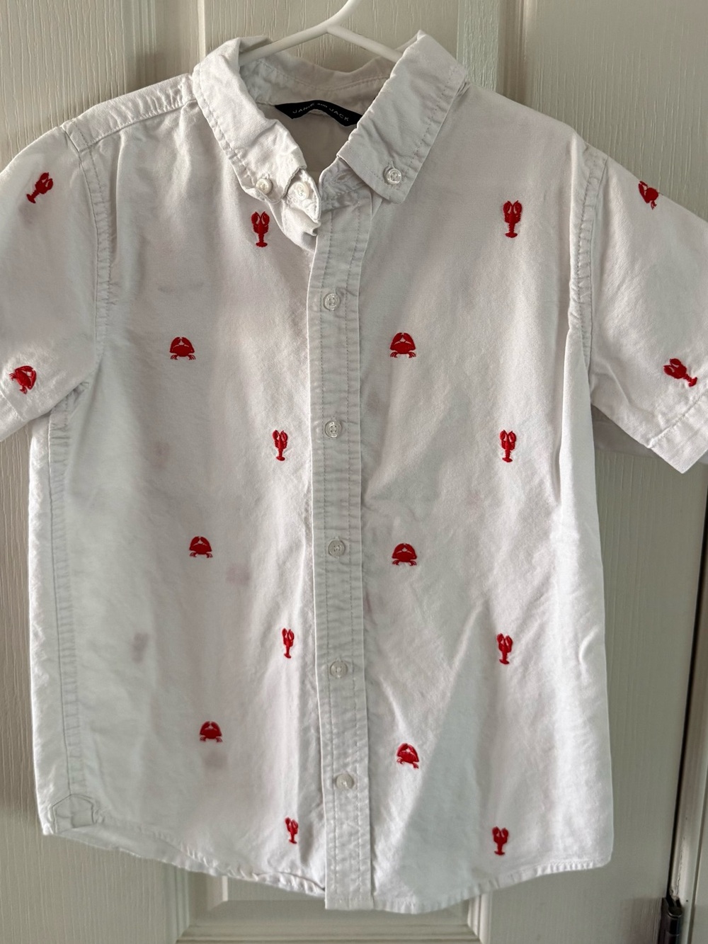 Janie and Jack Boy 8 White Short-Sleeve Shirt with Red Crab Lobster Embroidery